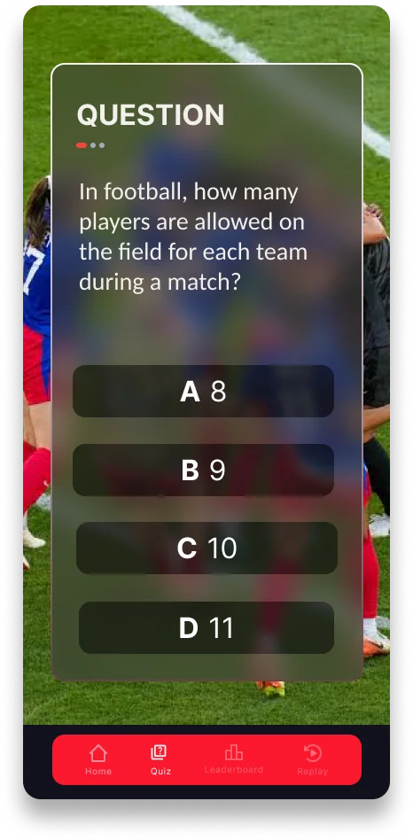 Quiz question shown over the blurred live match with four answers