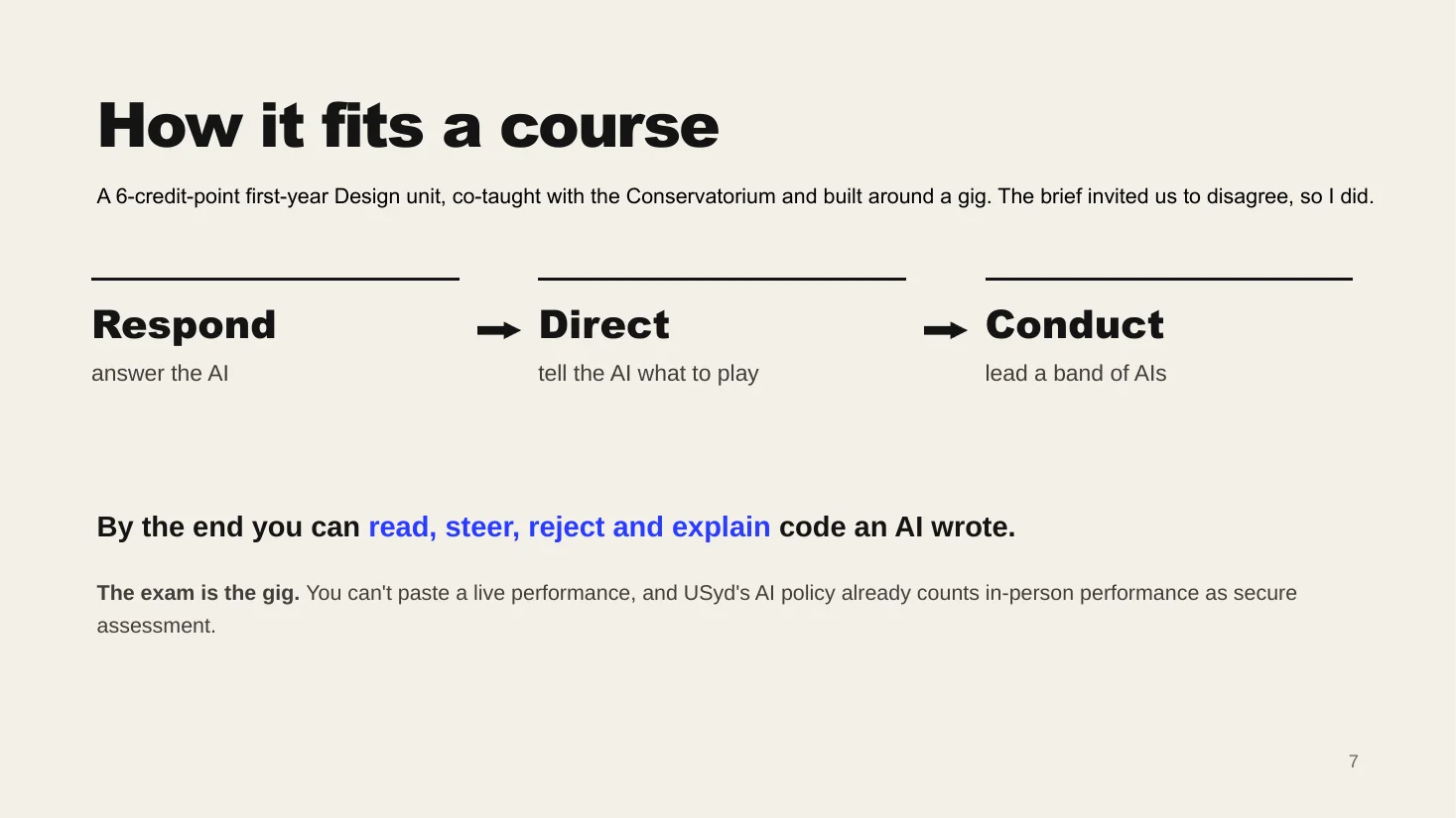 Pitch slide showing the three stages Respond, Direct and Conduct